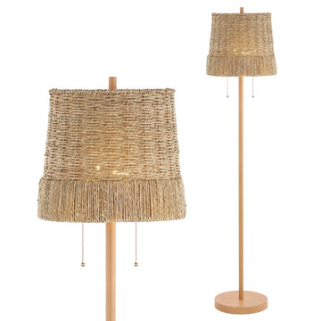 Ocata 61" Coastal Bohemian Iron/Rattan LED Floor Lamp with Pull-Chain - JONATHAN Y